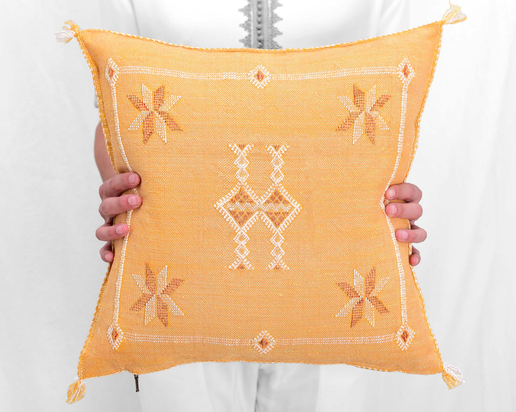 Orange Moroccan Cactus Silk 18x18 Throw Pillow Sabra Design Hand